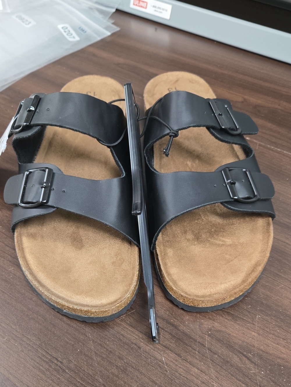 George Size 13 Black Faux Leather Slide Style Sandal